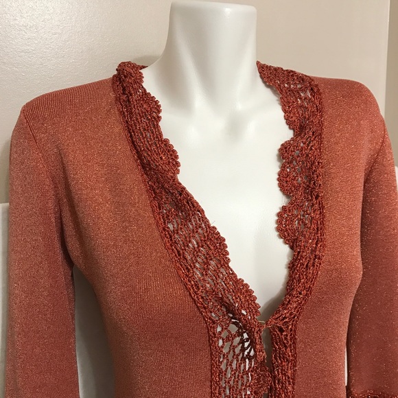 Joseph Bronze Orange Shimmery Lace Collar Cardigan - Picture 5 of 14